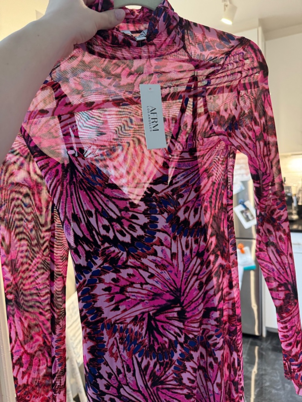 AFRM Pink and Purple Abstract Mesh Top
